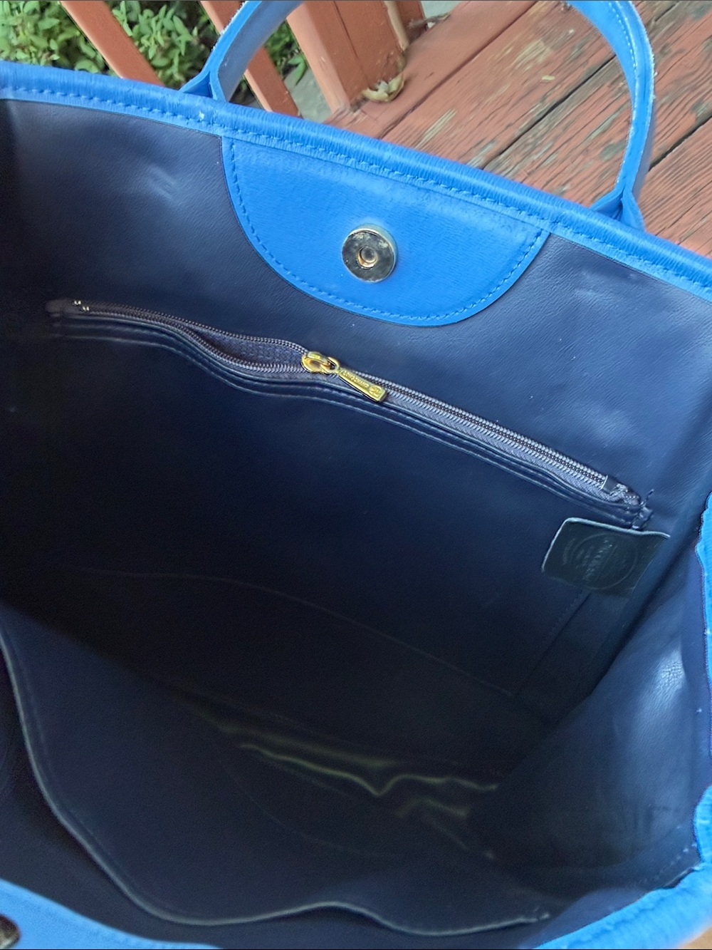 Longchamp Blue Leather Shoppers Tote Vintage 80’s Tote w/Embossed Logo Authentic - Picture 9 of 12
